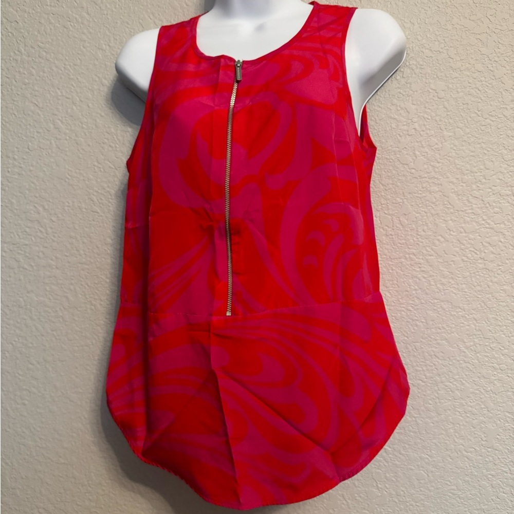 Michael Michael Kors Red & Pink Swirl Sleeveless Top with Zipper XS - Picture 2 of 7